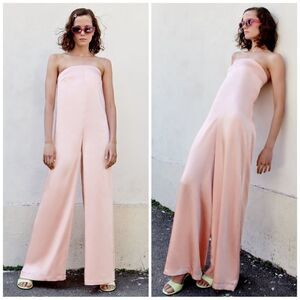 ZARA strapless satin effect jumpsuit pale pink